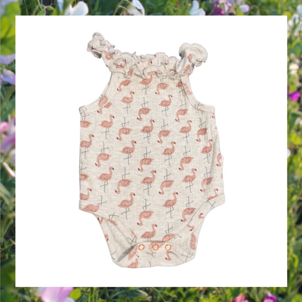 TAHARI Baby Girls Gray Flamingo Onesie